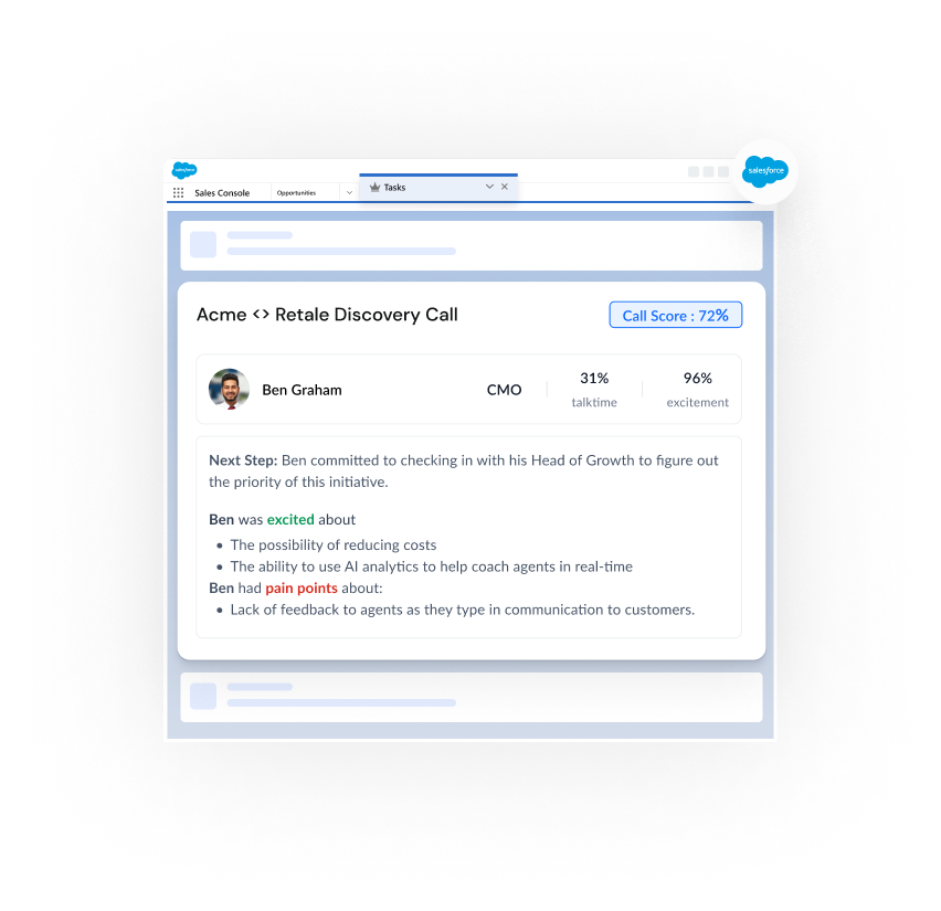 Sybill pushes call notes automatically to Salesforce and Hubspot after every call, matched with the right opportunity, company, and contact.