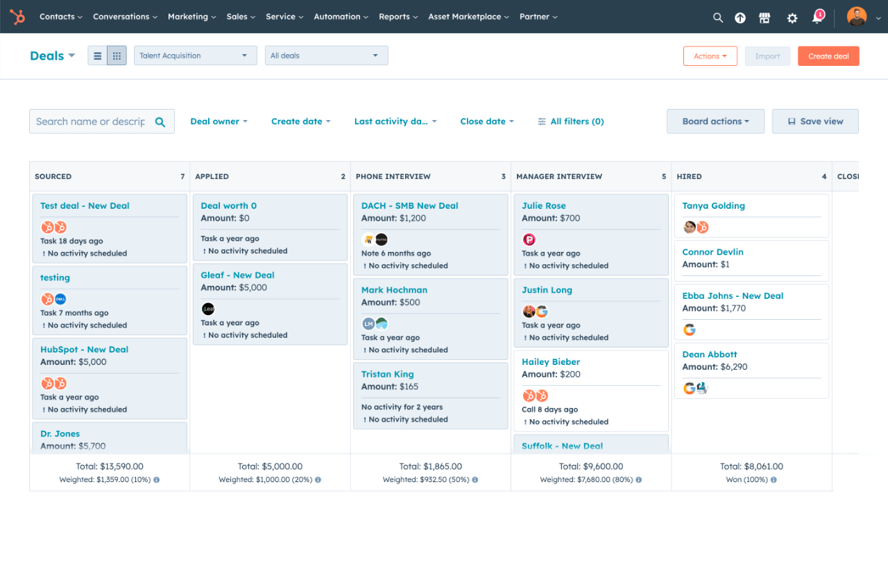 Hubspot Deal Board Look and Feel