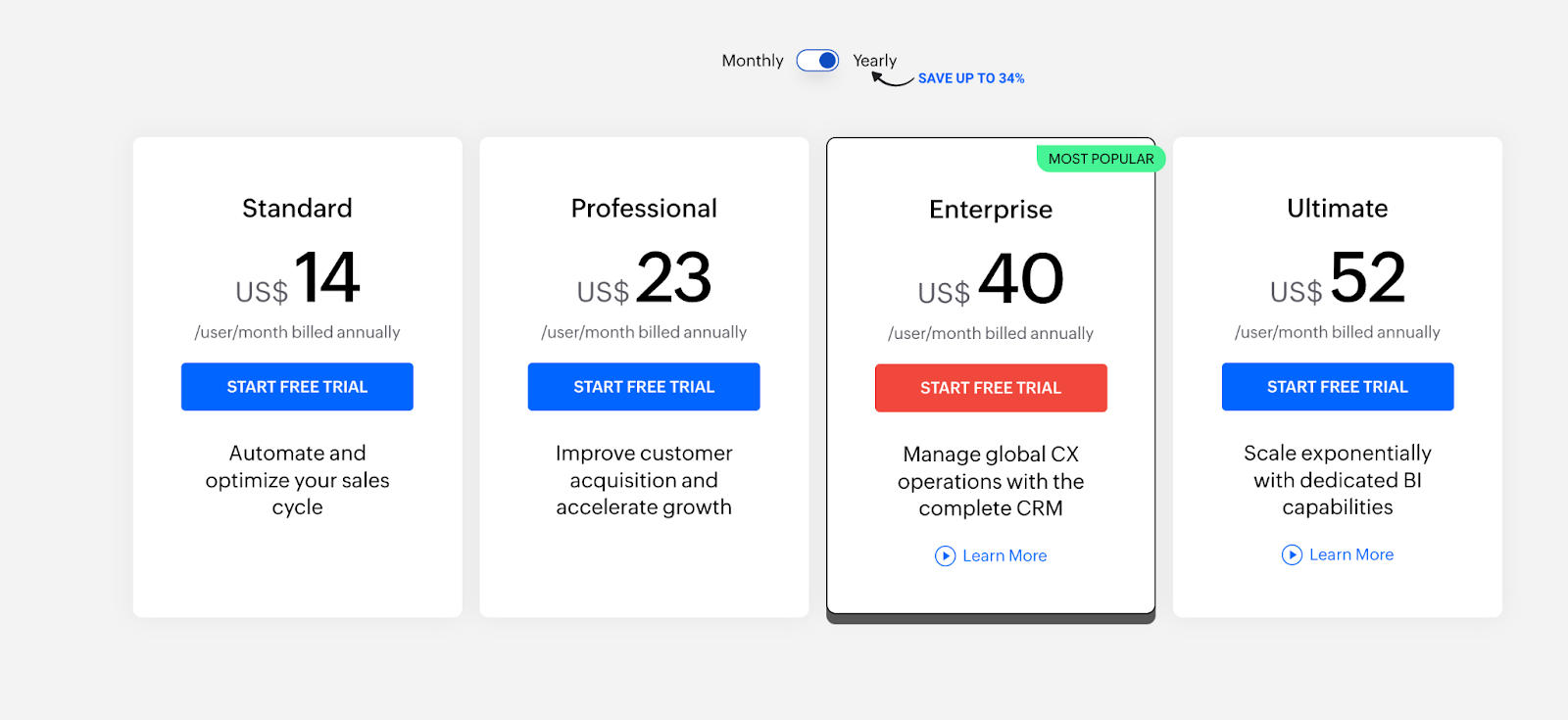 Zoho has affordable pricing plans while offering a plethora of features