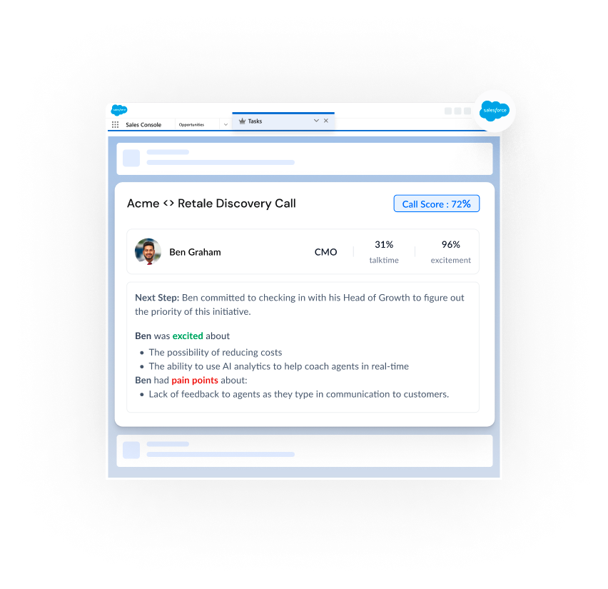 Call summaries are automatically pushed into Salesforce